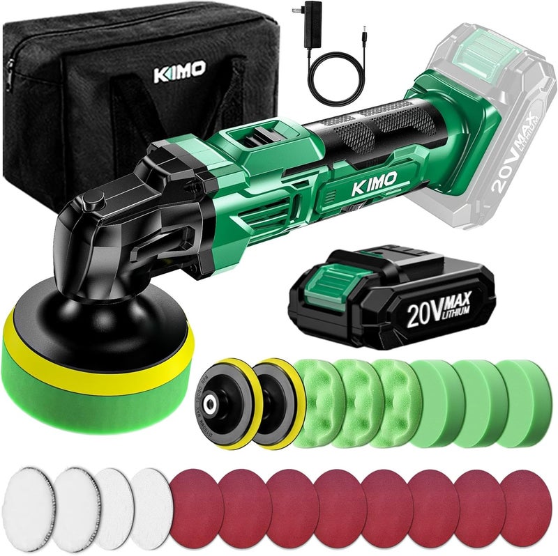 KIMO 20V Cordless Car Buffer Polisher Kit, 24Pcs Polishing Kit, 6 Speeds to 6000RPM / 2000mAh Batteries Cordless Polishers, Buffer Polisher for Car Detailing, Scratch Removing, Boat Sanding & Waxing - Image 1